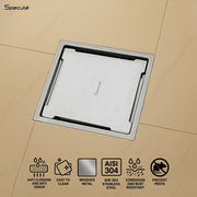Quartz Square 304-Grade Floor Drain with Collar, Hole & Cockroach Trap (5 x 5 Inches) - by Specule